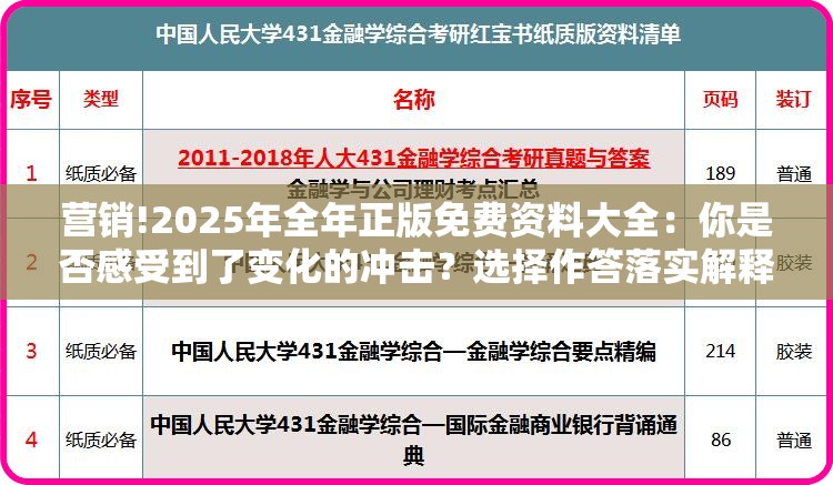 营销!2025年全年正版免费资料大全：你是否感受到了变化的冲击？选择作答落实解释