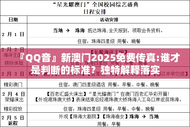 『QQ音』新澳门2025免费传真:谁才是判断的标准？独特解释落实
