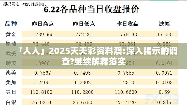 『人人』2025天天彩资料澳:深入揭示的调查?继续解释落实